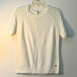 Calvin Klein White Knit Top with Gold Zipper